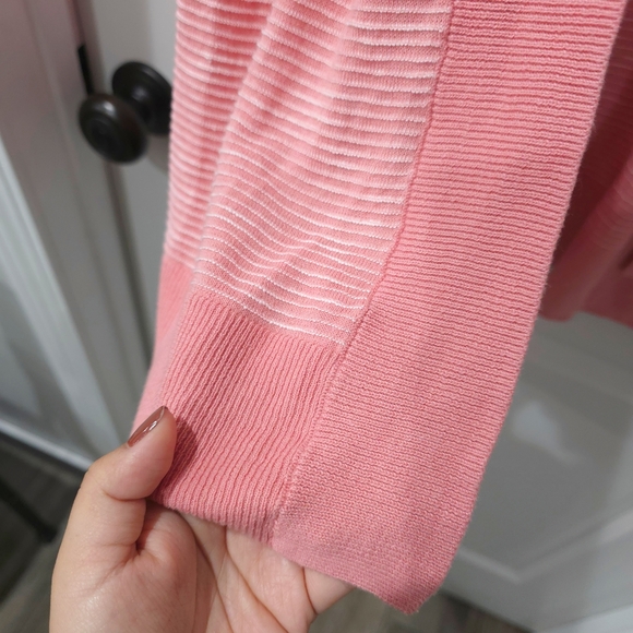 GAP Textured Longline Open-Front Striped Soft Coral Pink Cardigan Sweater, M - Picture 4 of 12